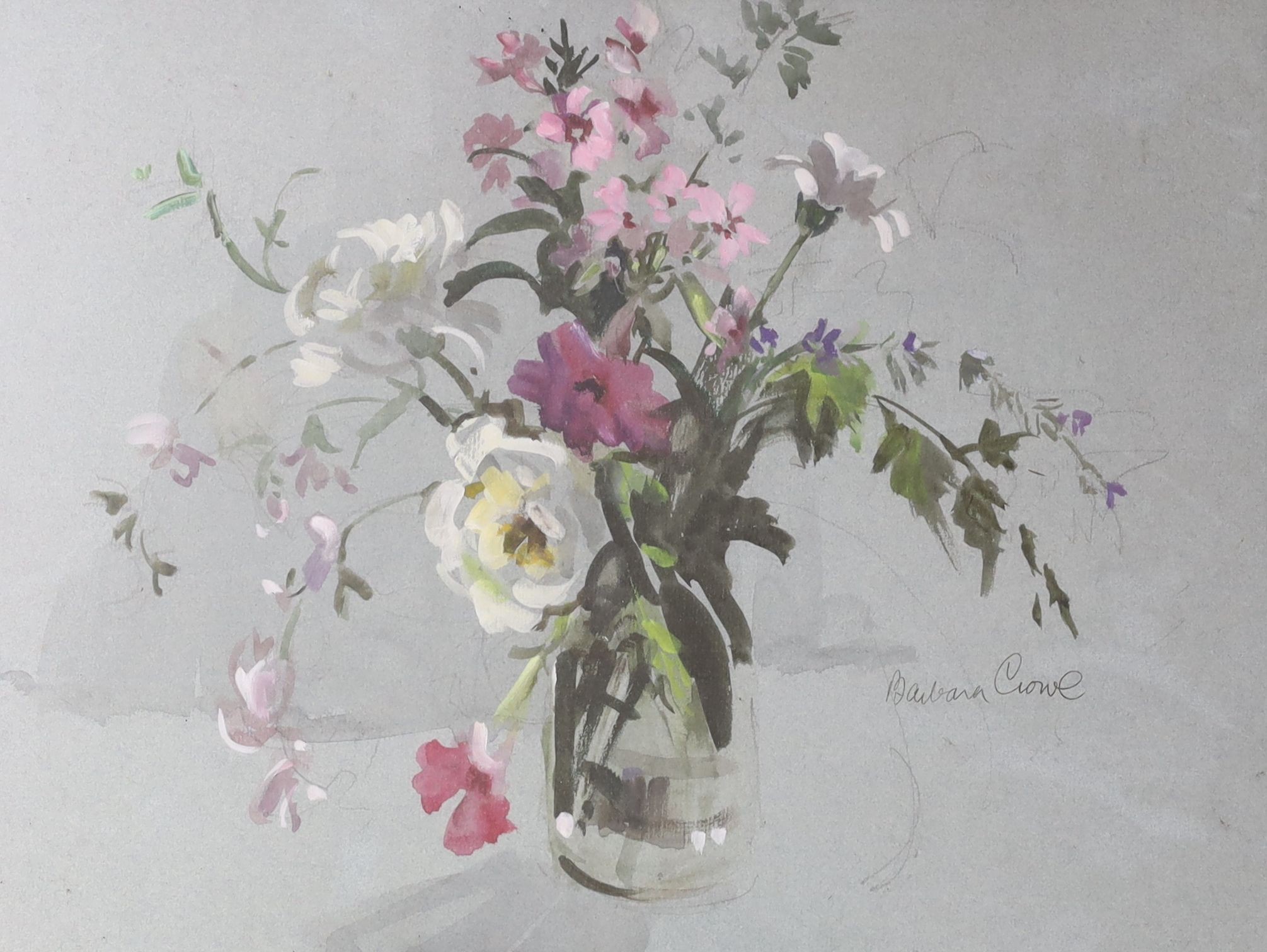 Barbara Crowe (1942-), watercolour, Still life of flowers in a glass vase, signed, 34 x 44cm